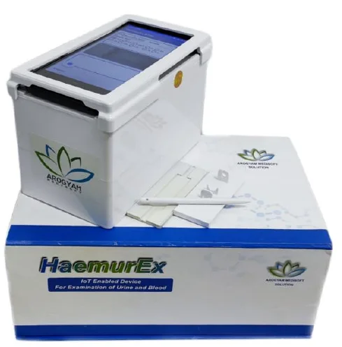 The HaemurEX portable analyzer on its carton