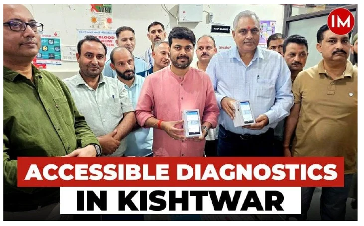 Officials holding the device at its launch in Kishtwar